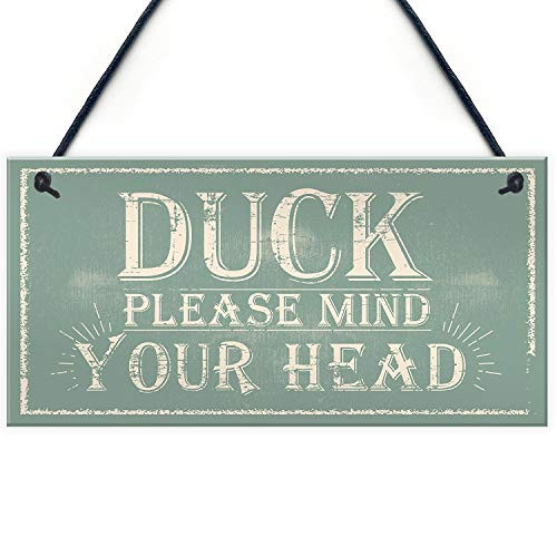 Meijiafei Duck Mind Your Head Friendship Home Gift Hanging Door Wall Plaque Notice Step Sign 10" X 5"