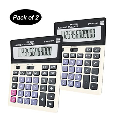 Large Calculator,BESTWYA 12-Digit Dual Power Handheld Desktop Calculator with Large LCD Display Big Sensitive Button (B, Pack of 2)