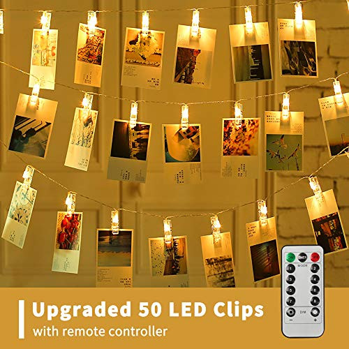 XTF2015 50 LED Photo Clips String Lights, Battery Operated 8 Modes Fairy String Lights with Clips for Wedding Party Bedroom Decoration to Hang Pictures Cards Artwork, Warm White XTF2015 50 LED Photo Clips String Lights, Battery Operated 8 Modes Fairy String Lights with Clips for Wedding Party Bedroom Decoration to Hang Pictures Cards Artwork, Warm White