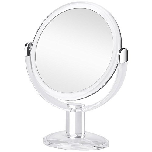 Orange Tech Double Sided Magnifying Makeup Mirror, 1X & 10X Magnification with 360 Degree Rotation, Magnified Vanity Mirror for Bathroom or Bedroom Table Top - Clear & Transparent