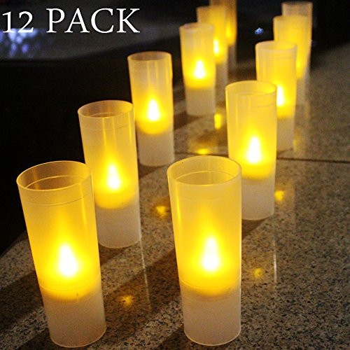 LED Tealight Candles,Pillar Candle Holder, Battery Tealight Candles with Frosted Plastic Votive Holders for Holiday,Party,Birthday,Wedding,Church,Bar, Garden Decor(12 Pack)
