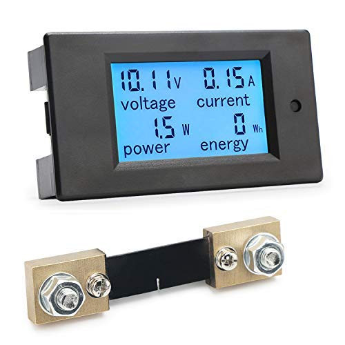 Digital Multimeter, DROK DC Meter 6.5-100V 100A LCD Display Voltage Current Power Energy Tester 12V 24V 36V 48V 60V 72V Voltmeter Ammeter Volt Amp Meter Watt Detector with 100A Current Shunt