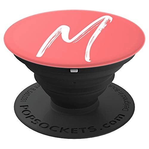 Coral and White PopSocket Pink ~ With First Initial Letter M - PopSockets Grip and Stand for Phones and Tablets