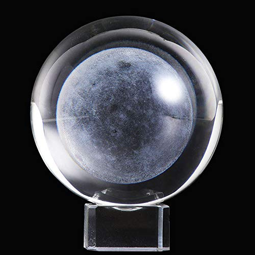 Waltz&F Crystal Ball Glass Sphere Display Moon Paperweight Healing Meditation Ball with Clear Stand for Creative Gift