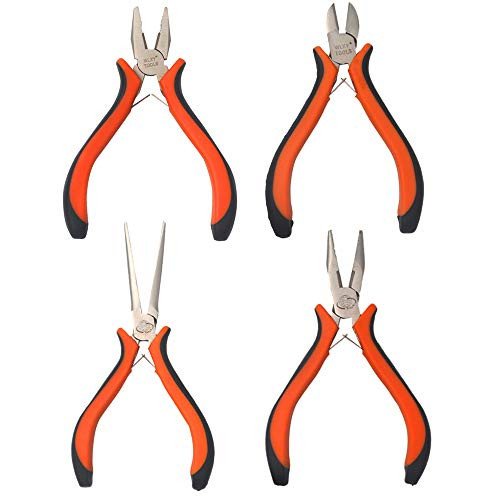 Mini Pliers Set Professional Wire cutter Set Includes Long Nose Needle Nose Pliers Diagonal Cutting Pliers Combination Pliers, 4 PCS