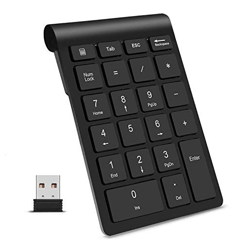 Wireless Number Pad, Acedada Portable Slim Mini USB 2.4GHz 22-Key Financial Accounting Numeric Keypad for Data Entry in Excel Advanced 10 Key for Laptop, PC, Desktop, Surface, Notebook, etc - (Black)