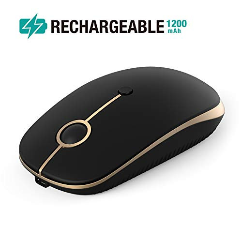 Rechargeable Wireless Mouse, Jelly Comb 2.4G Slim Optical Mice - Less Noise, 3 Adjustable DPI, Portable Mobile Wireless Mouse for Notebook, PC, Laptop, Computer, MacBook (Black and Gold)