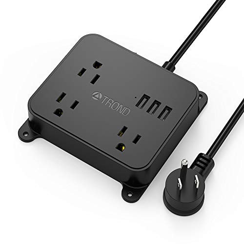 Power Strip with USB, TROND Wall Mountable Outlet Extender with 3 USB Ports, 3 Widely Spaced Outlets, Flat Plug, 4.5ft Extension Cord, for Cruise Ship Hotel Nightstand Office, Black