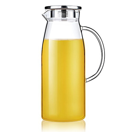Artcome 60 Ounces Glass Iced Tea Pitcher with Stainless Steel Strainer Lid, Hot/Cold Water Jug, Juice Beverage Carafe