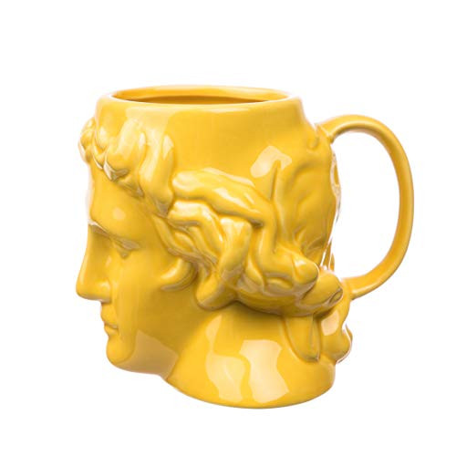 FLY SPRAY Greek Roman Statue Coffee Mug Ceramic Novelty Sculptured Portrait Shaped Creative Art Mug Large Capacity Unique Exquisite Drinks Cup for Juice Milk Or Tea 21 oz Yellow