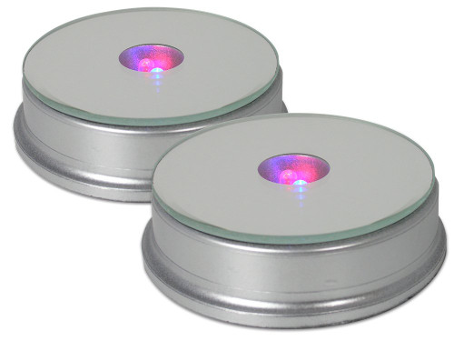 Display Base - Set of 2 LED Lighted Bases with Mirrored Top - Color Changing Lights - Merchandise Display