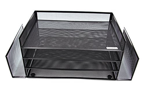 EasyPAG 4 Tier Desk File Organizer Tray with 2 Upright Mail Letter Sorter,Black