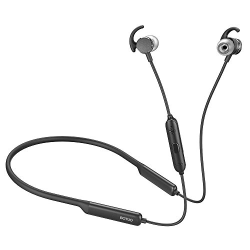 BOTUO Bluetooth Headphones Wireless Neckband Earphones Magnetic Earbuds Sport Gym Headset (Bluetooth 4.1, Noise Cancelling, aptx, Sweatproof, 8hr Playtime) (Black)