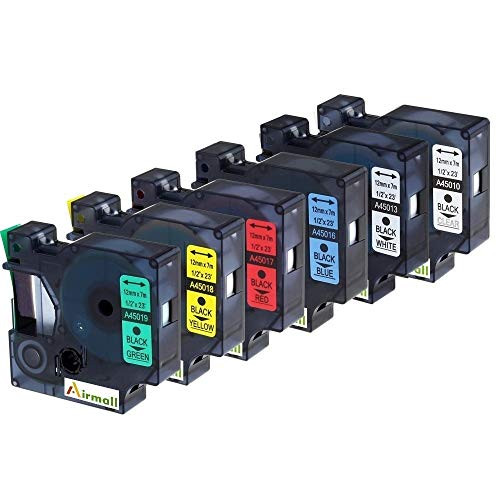 Airmall Compatible DYMO D1 Label Tape 12mm Equivalent DYMO 45010 45013 45016 45017 45018 45019 to use with DYMO LabelManager 160 280 210D 420P Label Makers (6 Pack)