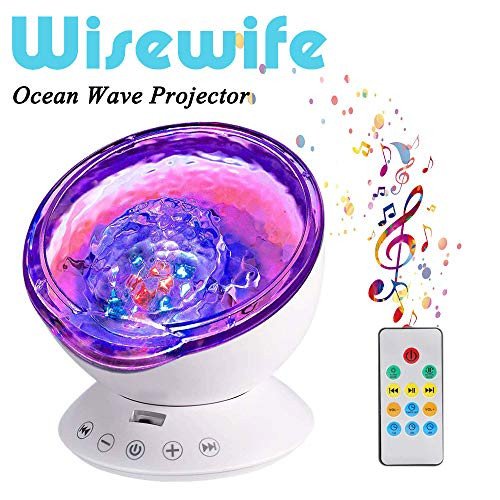 Ocean Wave Projector - Remote Control Night Light with 7 Color Changing 12 LED Undersea Projector Lamp Built-in Music Player - for Kids Adults Bedroom Living Room Decoration