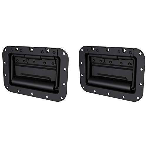 TCH Hardware 2 Pack Large Spring Loaded Steel Recessed Handle Black with Padded Grip - Case Chest Box Cabinet Speaker