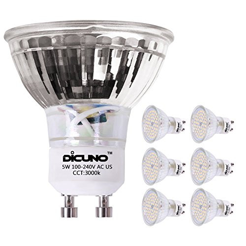 DiCUNO GU10 LED Bulbs 5W Warm White, 3000K, 500lm, 120 Degree Beam Angle, Spotlight, 50W Halogen Bulbs Equivalent, Non-dimmable MR16 LED Light Bulbs, 6-Pack