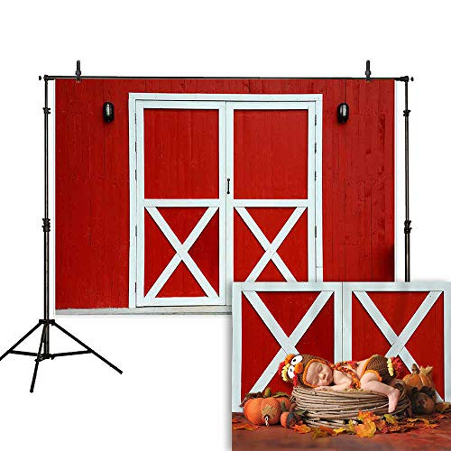 Allenjoy 7x5ft Old Red Barn Door Photography Backdrop Autumn Rustic Farm Wooden Wall Background Photo Studio Booth Props Newborn Baby Shower Fall Thanksgiving Party Decorations Cake Table Banner