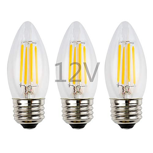OPALRAY 12 Volt Input 4W LED Filament Bulb, Dimmable with 12V DC Dimmer, E26 Medium Base, Clear Glass Torpedo Tip, Warm White Light, 40W Incandescent Replacement, for 12V-24V Low Voltage Power, 3-Pack