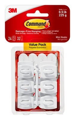Command Mini Hooks, White, 24-Hooks (17006-24ES)
