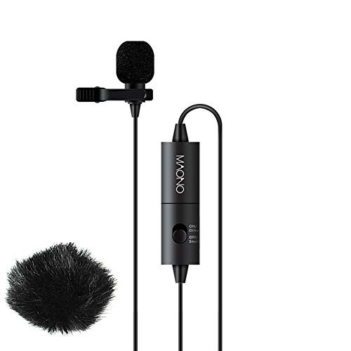 Lavalier Microphone Flat Frequency and High Sensitivity, MAONO AU100 Hands Free Clip-on Lapel Mic with Omnidirectional Condenser for Podcast, Recording, DSLR,Camera, Smartphone,Laptop(236 in)