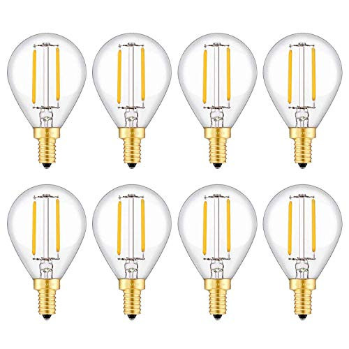 OMAYKEY 2W Candelabra LED Globe Bulb 25W Equivalent 250 Lumens, 2700K Warm White E12 Candle Base, Antique Edison Tiny G14 Globe Clear Glass Dimmable LED Filament Light Bulbs, Pack of 8 OMAYKEY 2W Candelabra LED Globe Bulb 25W Equivalent 250 Lumens, 2700K Warm White E12 Candle Base, Antique Edison Tiny G14 Globe Clear Glass Dimmable LED Filament Light Bulbs, Pack of 8