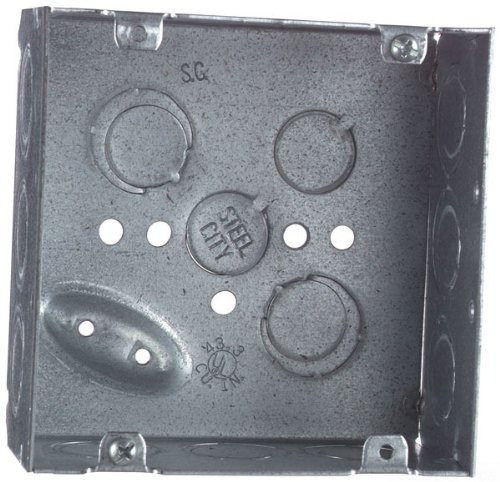 Thomas & Betts 72171-1/2&3/4E 4-11/16-Inch Length by 4-11/16-Inch Width by 2-1/8-Inch Depth Galvanized Welded Construction Square Outlet Box, 20-Pack