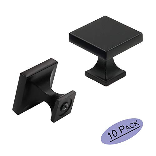 goldenwarm Flat Black Cabinet Knobs Kitchen Door Knobs 10Pack - LS6785BK Flat Black Drawer Knobs Square Knobs for Cabinet Hardware 1.1 inch Width