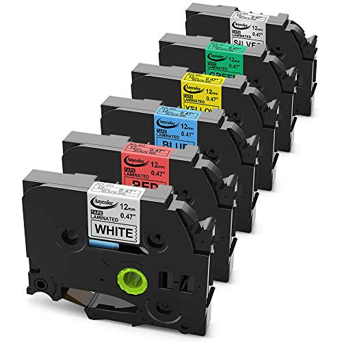 Anycolor Replace TZe Label Tape 12mm 0.47 Inch Laminated TZe-231 TZe-931 TZe-431 TZe-531 TZe-631 TZe-731 Compatible with Brother P-Touch Label Maker PT-D210 PT-H110 D600, 26.2 Feet (8m), 6-Pack