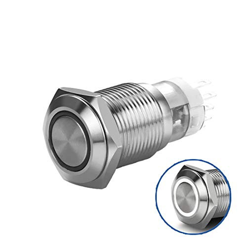 WerFamily 16mm Momentary Push Button Switch 1NO 1NC ON/Off Waterproof Metal Round with White LED Angel Eye