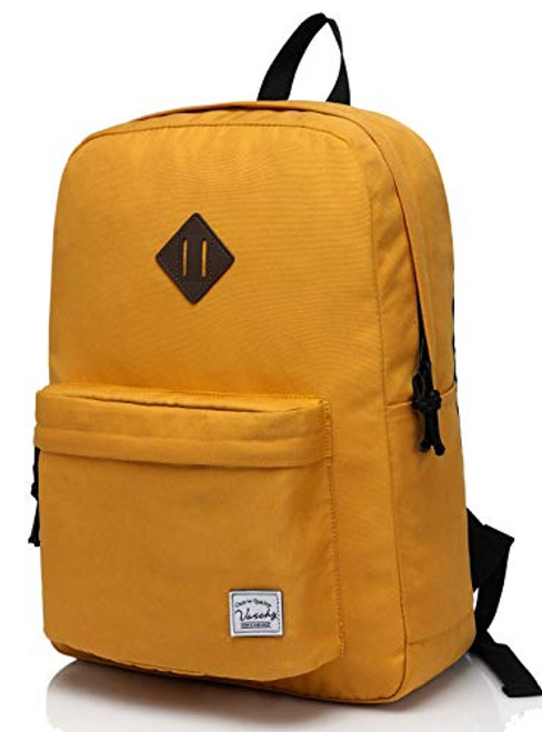 Lightweight Backpack for School, VASCHY Classic Basic Water Resistant Casual Day-pack for Travel with Bottle Side Pockets (Gold)