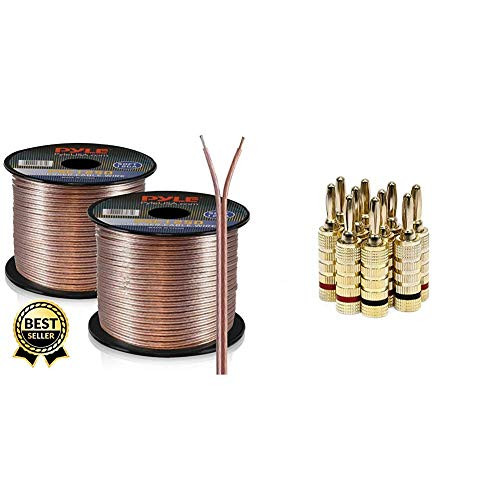 50ft 12 Gauge Speaker Wire - Copper Coated Cable in Spool for Connecting Audio Stereo to Amplifier, Surround Sound System & Monoprice Gold Plated Speaker Banana Plugs 5 Pairs Closed Screw Type 50ft 12 Gauge Speaker Wire - Copper Coated Cable in Spool for Connecting Audio Stereo to Amplifier, Surround Sound System & Monoprice Gold Plated Speaker Banana Plugs 5 Pairs Closed Screw Type