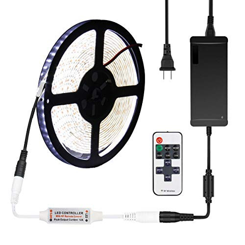 SUPERNIGHT Cool White LED Light Strip, 7000K-8000K 16.4ft Bright 600pcs LEDs Rope Lighting Waterproof with 12V 5A Power Adapter and RF Remote Controller Dimmer SUPERNIGHT Cool White LED Light Strip, 7000K-8000K 16.4ft Bright 600pcs LEDs Rope Lighting Waterproof with 12V 5A Power Adapter and RF Remote Controller Dimmer