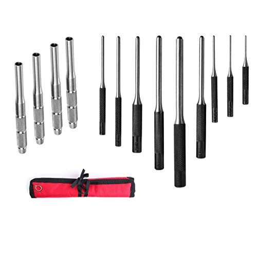 Xage 9 Pieces Roll Pin Punch Set and 4 Pieces Hollow End Starter Punch Tool with Carry Case