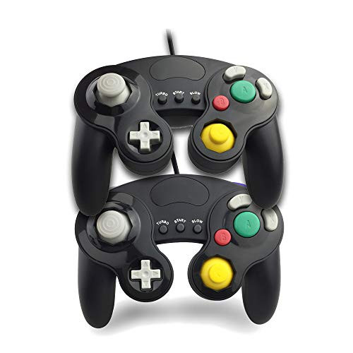 Gamecube Controller, Gaming Controller with Turbo and Slow Functions for Gamecube and Wii, Compatible with Nintendo Switch, Wii U and PC -(2 Packs) (Black/Black)