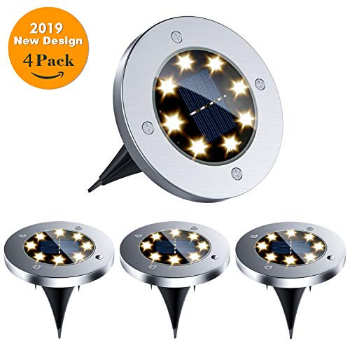 Solar Ground Lights - 8 LED Solar Garden Lights Outdoor?Disk Lights Waterproof In-Ground Outdoor Landscape Lighting for Lawn Patio Pathway Yard Deck Walkway Flood Light (4 Packs)
