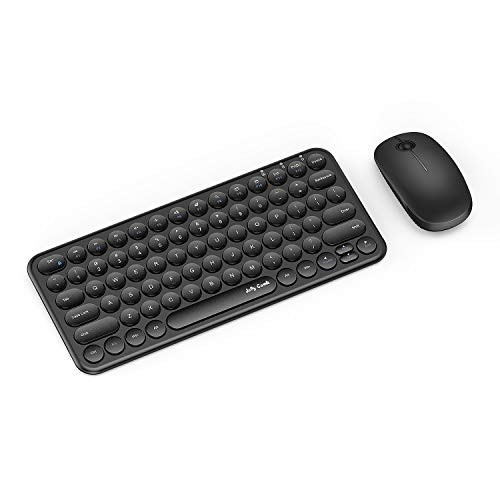 Wireless Keyboard and Mouse Combo, Jelly Comb KS45 2.4GHz Ultra Thin Compact Small Wireless Keyboard and Mouse Set for Laptop/PC, Window XP/Vista / 7/8/ 9 - Round Keycaps (Black)
