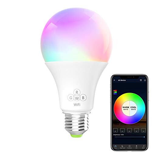 BERENNIS Smart Light Bulb, RGBW Wi-Fi LED Bulb [6.5W 500LM] Dimmable Multicolored Lights, No Hub Required, Compatible with Alexa and Google Home
