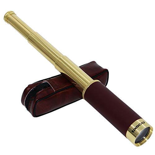 Coocolor Waterproof Monocular 25x30 Zoomable Vintage Pirate Adjustable Collapsible Telescopic Monocular Optics Telescope Brass Spyglass Handheld for Navigation Sailing Voyage