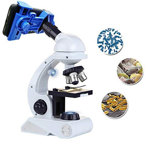 Kidcia Microscope for Kids Science Kit, Beginner's Microscope Kit Blue/White with LED 80X 200x and 450x Magnification Science Toy, Educational Toy Birthday Gift for Boys & Girls