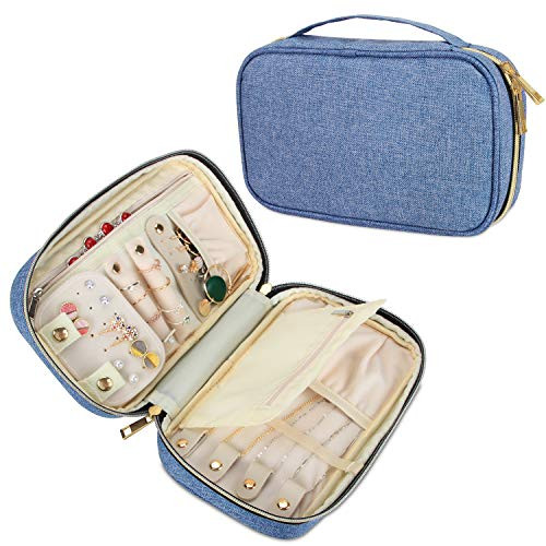 Teamoy Travel Jewelry Organizer Case, Jewelry Storage Bag for Necklaces, Earrings, Bracelets, Rings, Brooches and More, Medium, Blue-(Bag Only)