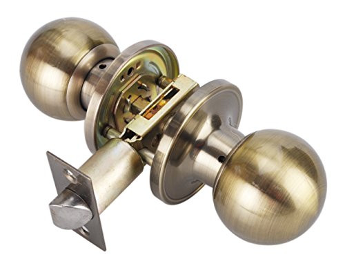 Antique Brass Door Knob Lock Passage Hall Way Closet Door Handle (Passage Knob no Keys, Antique Brass-6072ABPS)