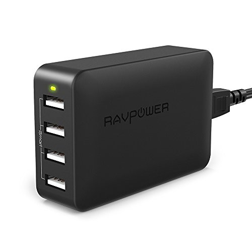 USB Charging Station, RAVPower 4-Port USB Charger 40W 8A Multi Charger, Compatible with iPhone XS Max XR X 8 7 Plus, iPad Pro Air Mini, Galaxy S9 S8 S7 S6 Edge, Tablet and More (Black)