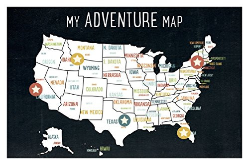 USA Adventure Wall Map Art Print, 18x12 Inches, Black, Kid's USA Wall Map,children's Room Decor, Gender Neutral Nursery, Travel Nursery Decor,united States of America Map