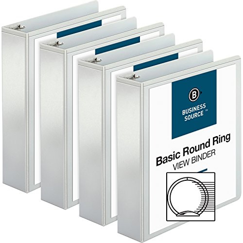 Business Source Round-Ring View Binder, 2", 475 Sheet Capacity, White, 4/Bundle (09957BD)