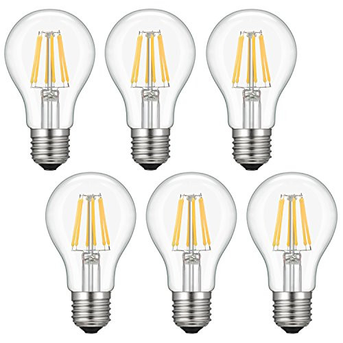 Kohree Dimmable Edison LED Bulb, Soft Warm White 2700K, 6W Vintage LED Filament Light Bulb, 60W Incandescent Equivalent, A19 E26 Base Lamp for Restaurant,Home,Reading Room, 6-Pack(NOT Daylight)