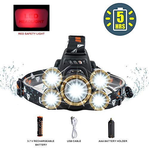 LED Headlamp Flashlight,COSOOS Rechargeable Headlamp with Red Safety Light, 3800 Lumen Brightest 4-Mode Headlight, Waterproof, Zoomable Headlamp for Adults, Hard Hat, Working, Battery Included