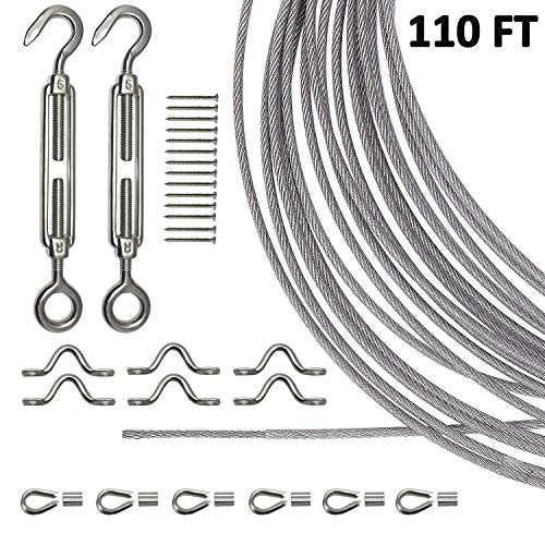 Joddge Stainless Steel Lights Kit, String Light Suspension Kit, Outdoor Light Guide Wire, Includ 110 FT Wire Rope Cable,Turnbuckle and Hooks