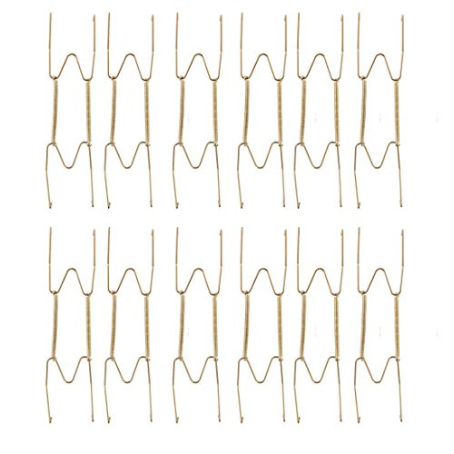 uxcell Metal Spring Plate Hangers, Natural and Stretch Length 9 inches to 11.4 inches, Wall Rack Holder Dismountable Hook Stand Hanging Display 12pcs Gold Tone