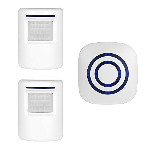 Home Security Motion Sensor Alarm Outdoor, Wireless Driveway Alert: Infrared Motion Sensor Chime Doorbell with 1 Plug-in Receiver and 2 PIR Motion Sensor Detector Alert - 38 Chime Tune - LED Indicator